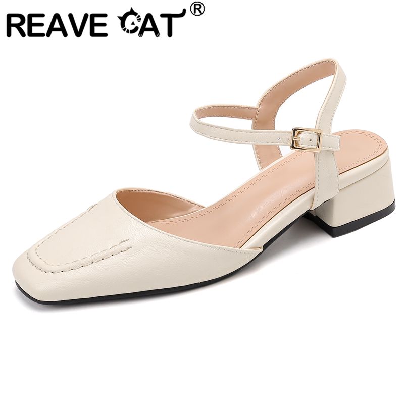 Vintage Fashion Female - REAVE CAT 2025 女性用サンダル スクエアトゥ 太ヒール