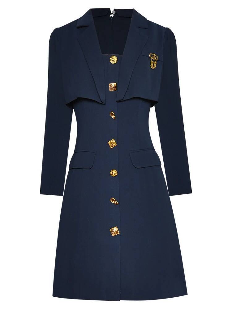 Vintage Fashion Runway - デザイナーランウェイファッション春の新作高品質女性の職場セクシーカジュアルヴィンテージエレガントシックスーツボタンミニドレス