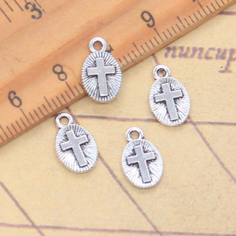 Vintage Fashion Finds - 30 個チャームクロス 13x8mm アンティークシルバーカラーペンダント作成 DIY 手作りチベット製ジュエリー