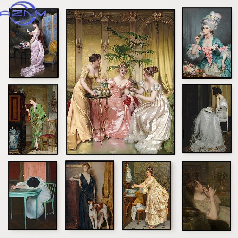 Vintage Victorian Fashion - ルネッサンス女性ポートレートポスターヴィンテージビクトリア朝女性らしいキャンバス絵画ファッションウォールアートリビングルーム家の装飾ムラ