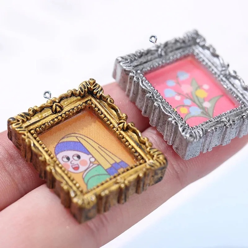 Vintage Fashion Earrings - 10 個フラットバックカボションヴィンテージ樹脂フォトフレームチャームペンダント DIY 用品手作りイヤリングブレスレットネックレスジュエリー用