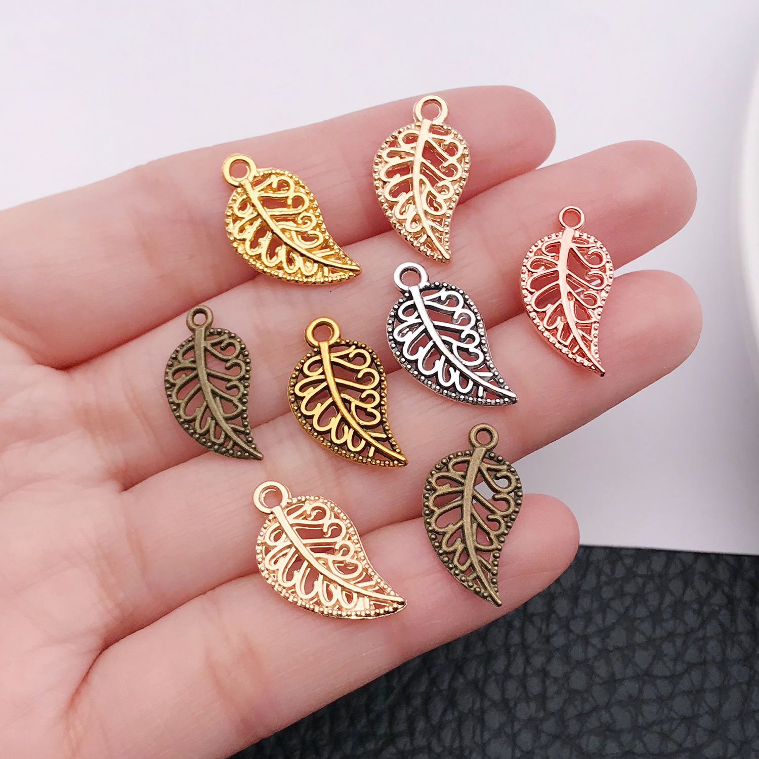 Vintage Fashion Earrings - 50/210 個 6 色の葉の形をした合金ペンダント、DIY ジュエリーアクセサリー、ヴィンテージチベットシルバースタイルブレスレットイヤリング装飾