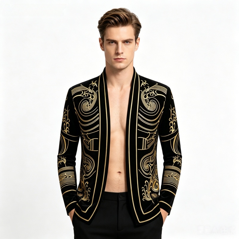 Velvet Blazer Vintage - メンズヴィンテージベルベット刺繍スーツジャケットカーディガンブレザー歌手コンサートステージコスチュームパーティープロムウェディングタキシードコスチューム