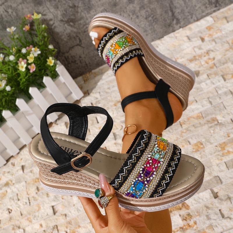 夏の女性のハイヒールサンダルカラフルな編み込みスリングバック - Vintage Fashion Female のレビューと価格