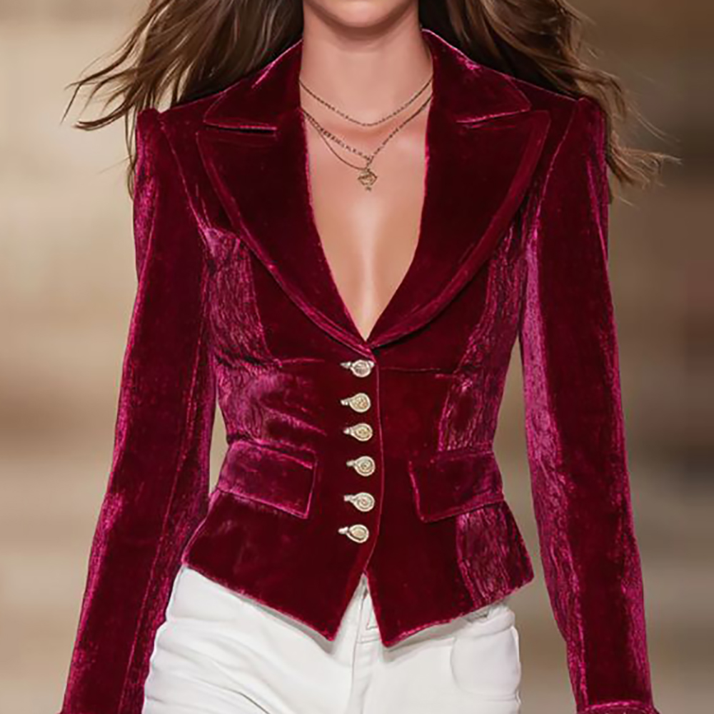 女性のエレガントなベルベットブレザーバーガンディシングルブレ - Velvet Blazer Vintage のレビューと価格