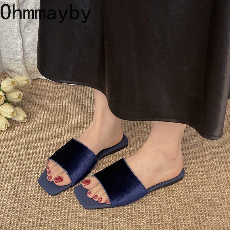 ヴィンテージベルベットスクエアトゥ女性用フラットスリッパ簡潔 - Vintage Slip Dress のレビューと価格
