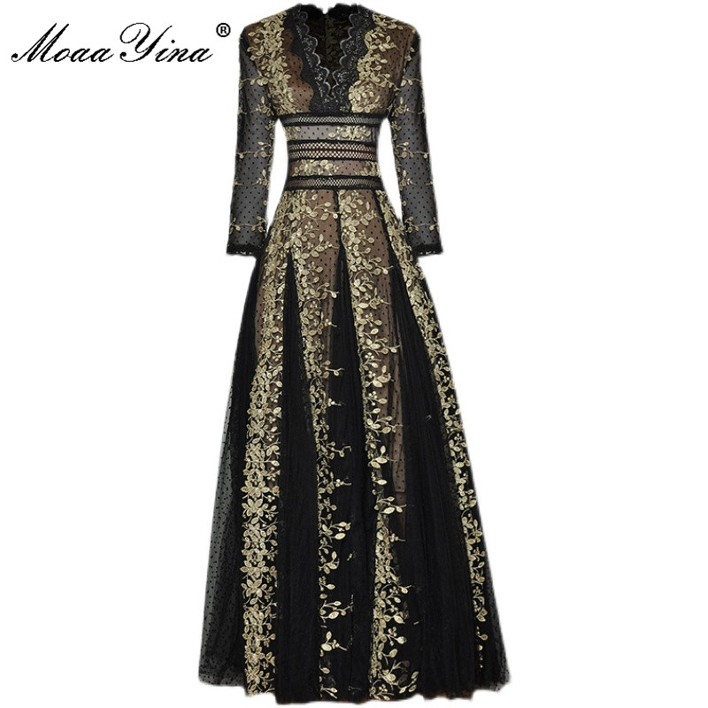 MoaaYina 滑走路ファッション秋パーティードレス女性の - Vintage Fashion Runway のレビューと価格