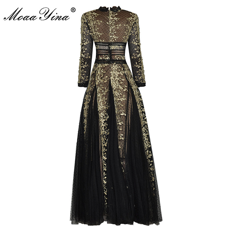 MoaaYina 滑走路ファッション秋パーティードレス女性の - Vintage Fashion Runway のレビューと価格
