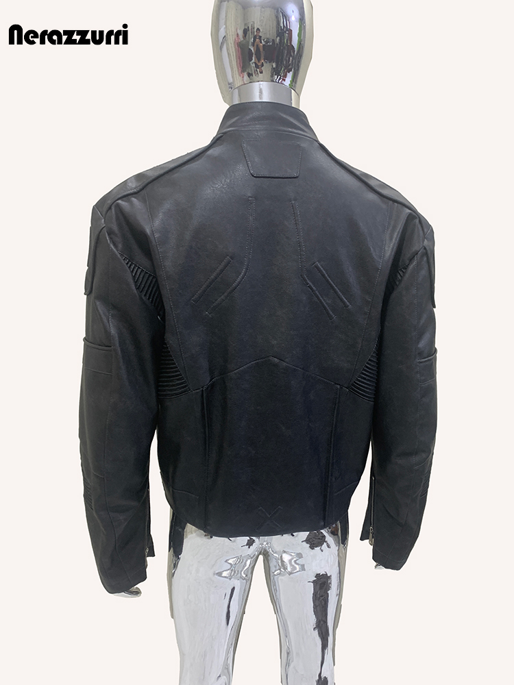 ネラッズーリ秋ショート丈ダメージ加工ブラックPUレザージャケ - Vintage Fashion Runway のレビューと価格