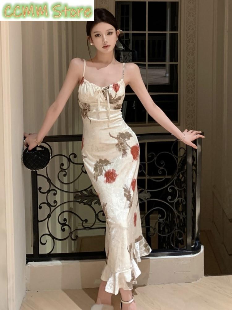新しい夏のファッションプリントスパゲッティストラップドレス女 - Vintage Fashion Runway のレビューと価格