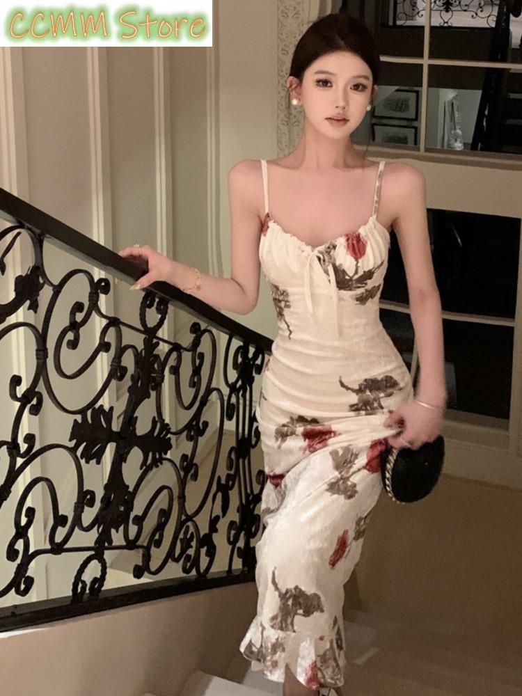 新しい夏のファッションプリントスパゲッティストラップドレス女 - Vintage Fashion Runway のレビューと価格