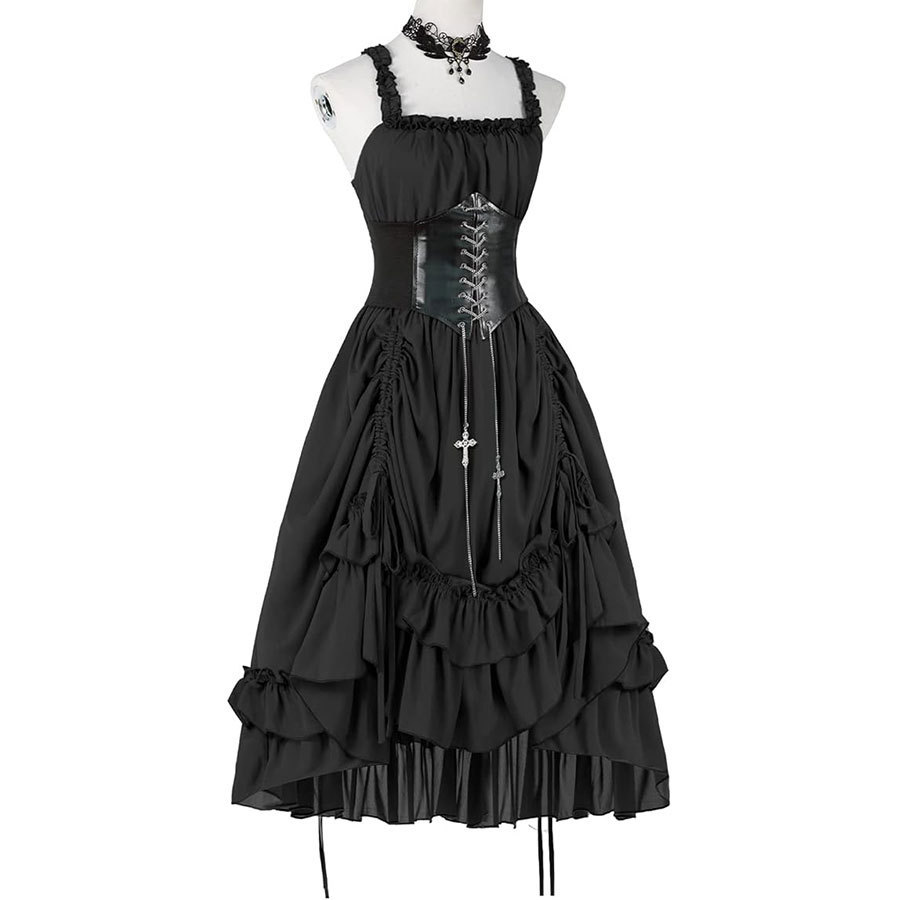 女性ゴシックドレスコルセットスリップブラックパンクロリータ不 - Vintage Slip Dress のレビューと価格