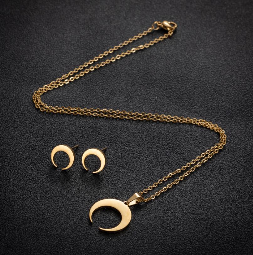 女性のための星と月の幾何学的なネックレスとイヤリングのセット - Vintage Fashion Earrings のレビューと価格