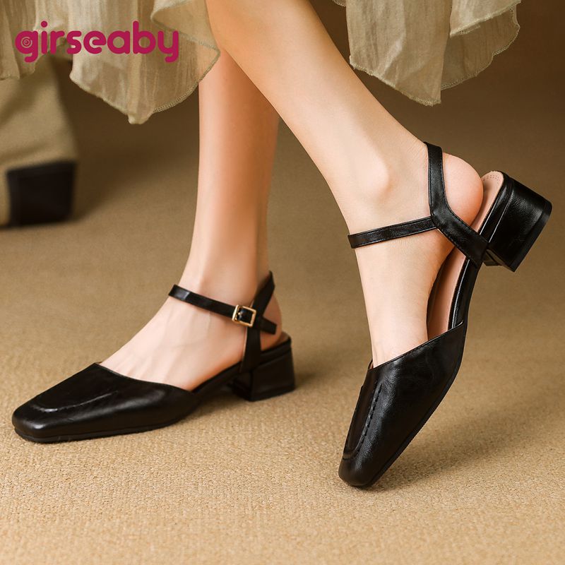 Girseaby 2025 女性のサンダルスクエアトゥ太いヒ - Vintage Fashion Female のレビューと価格