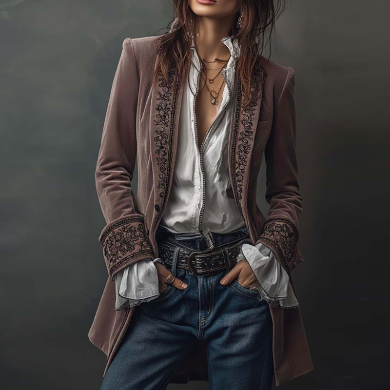 新しい女性の冬のコートやジャケットヴィンテージ花柄プリントラ - Velvet Blazer Vintage のレビューと価格