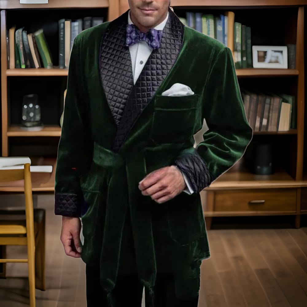グリーンベルベット喫煙スーツジャケット男性用ベルト黒ラペルウ - Velvet Blazer Vintage のレビューと価格