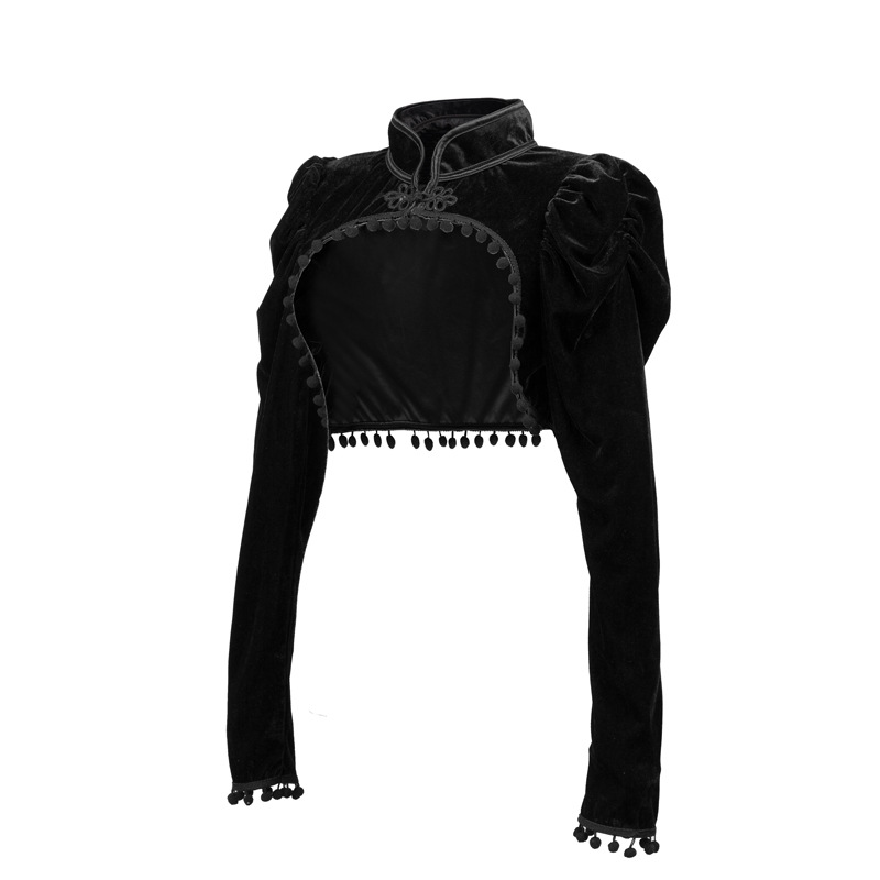 フランネルタッセルスタンドカラー超短い中世スチームパンクジャ - Velvet Blazer Vintage のレビューと価格