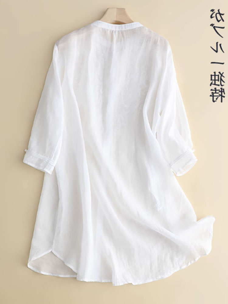 女性用コットンリネン刺繍シャツ,ミッドレングス,スタンドカラ - Vintage Victorian Fashion のレビューと価格