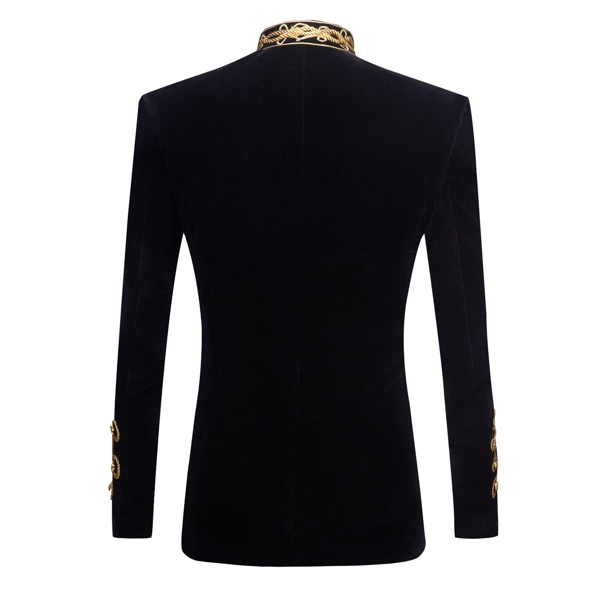 メンズスタンドカラーゴールドブラック刺繍ベルベットスーツジャ - Velvet Blazer Vintage のレビューと価格